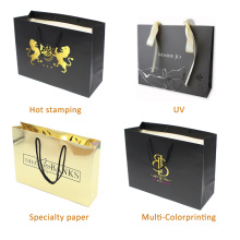 Logo Hot Stamping Shopping Gift Packaging Customized Paper Carry Bag with Ribbon Handles